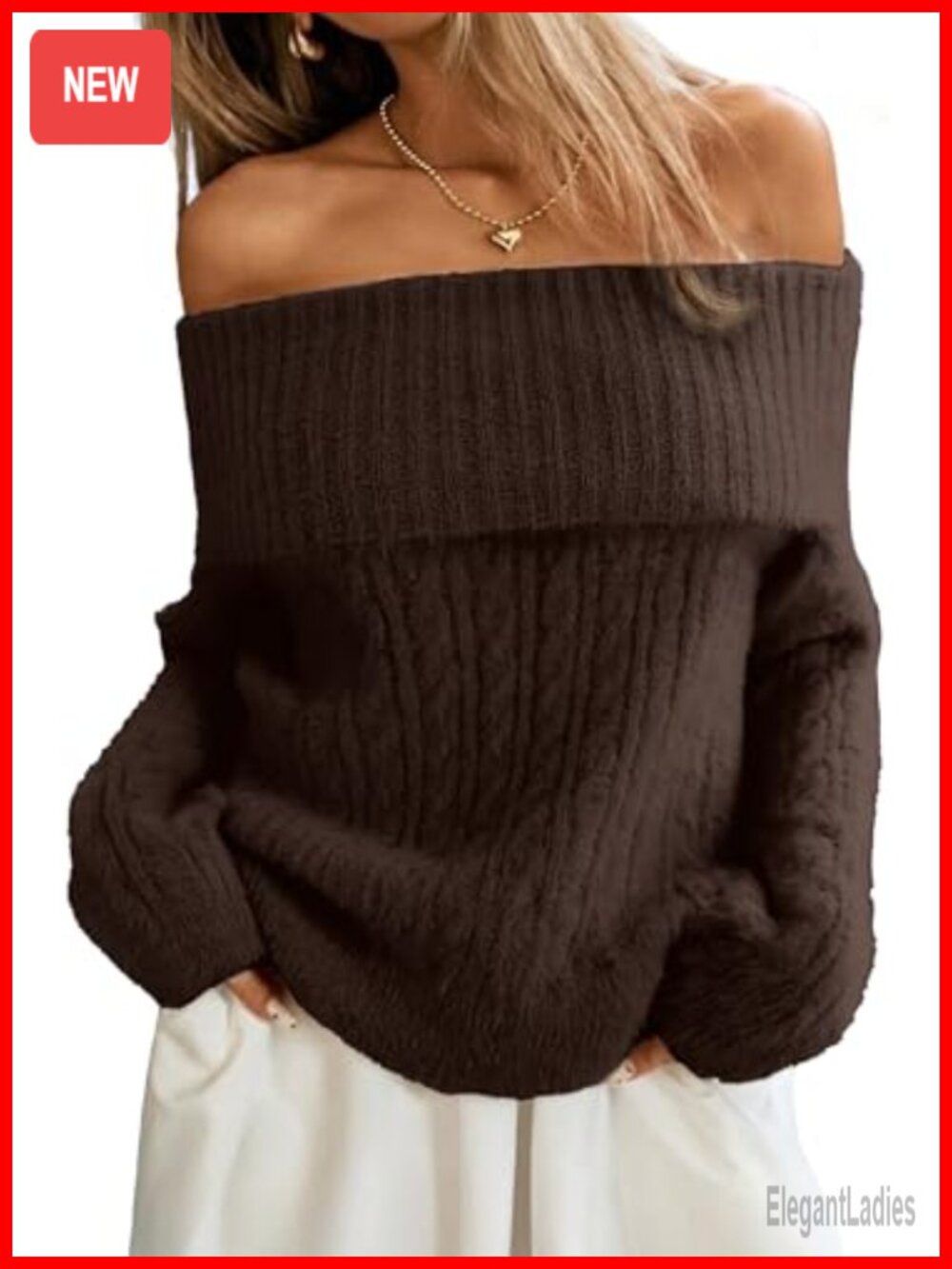 Off Shoulder Cable Knit Sweater Soft Oversized Pullover